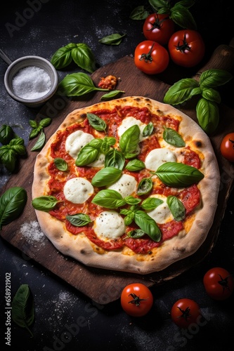 Italian pizza Margherita with buffalo mozzarella and basil. Generative ai