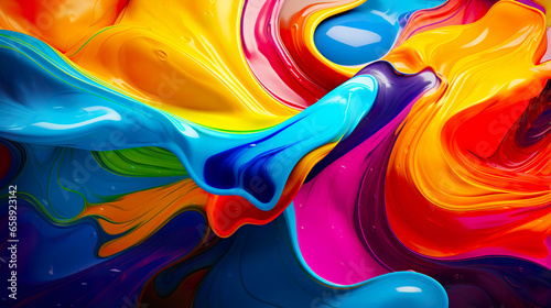 Blending vibrant colors in paint, creating a rich gradient effect. Applying thick layers of paint with bold brush strokes, resulting in a 3D, colorful paint background reminiscent of liquid artwork