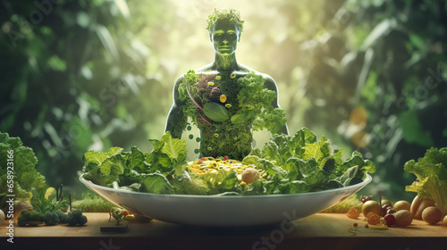 green powerfull man within vegetables photo