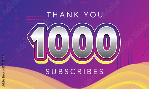 Vector thank you 1000 subscribes card Colour thanks for 1k network people photo