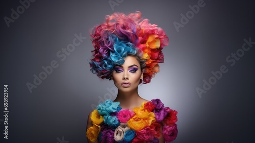 Colorful Makeup And Accessories On A Stunning Girl . Сoncept Makeup Trends, Colorful Eyeshadow, Statement Accessories, Stunning Beauty