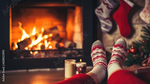 Cozy Feet In Woollen Socks By The Christmas Fireplace. Сoncept 1. Cozy Winter Accessories, 2. Warm And Fuzzy Socks, 3. Christmas Fireplace Decor, 4. Ultimate Holiday Comfort.