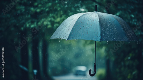 Rain Falling On An Umbrella, A Typical Weather Concept