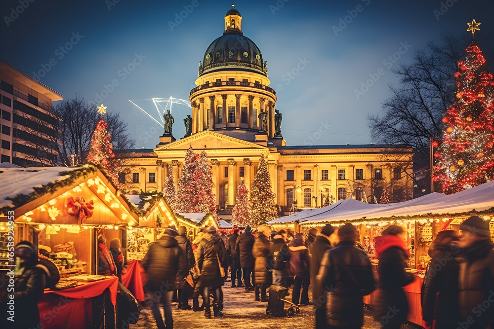 Obraz na płótnie Christmas market at gendarmenmarkt square in winter berlin w salonie