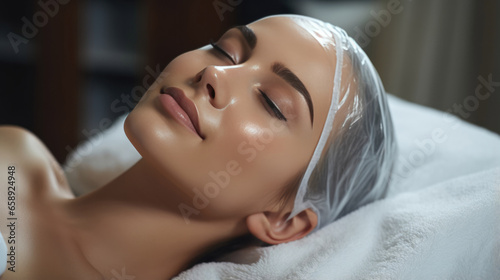 Woman Receiving Facial Mask At Beauty Salon . Сoncept Beauty Treatments, Facial Masks, Self-Care, Beauty Salon Experience