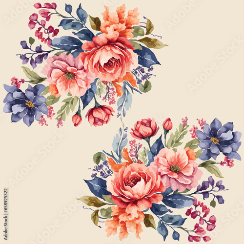 flower frame design oil painting vector