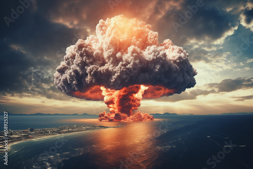 thermonuclear explosion. generative ai. nuclear mushroom. threat of nuclear war. photo