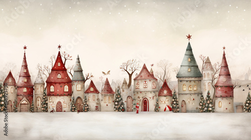 Cute illustration of Christmas village for desktop backgrounds, banners, invitations etc