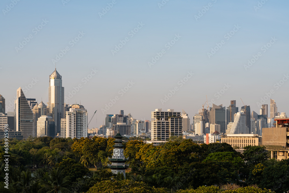 Bangkok panoramic city view, Lumpini park and skyscrapers