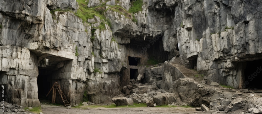 Derelict limestone mine With copyspace for text