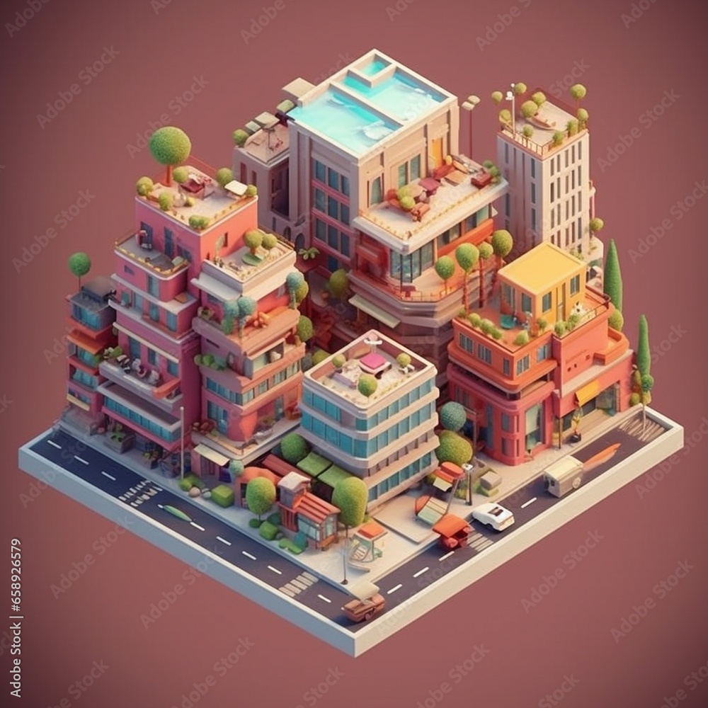 Isometric 3d rendering of city Isometric 3d rendering of city