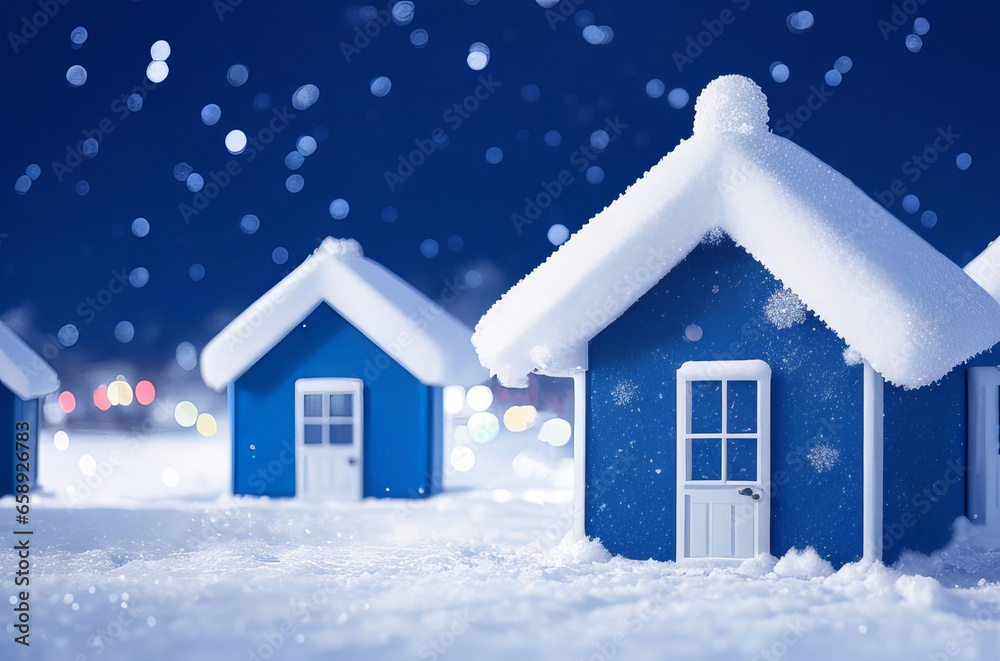 Charming Small Christmas Houses Background with Ample Copyspace. Generative AI.