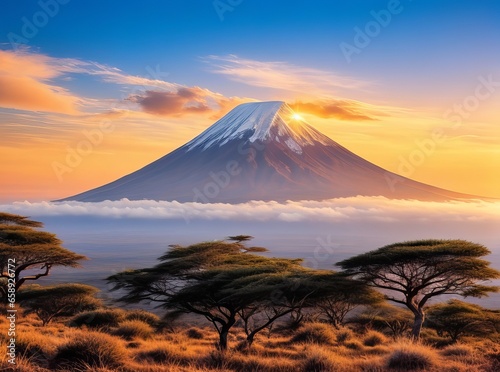 Sunset at Mount Kilimanjaro: Inspiring Summer Holiday Vacation Idea. 
