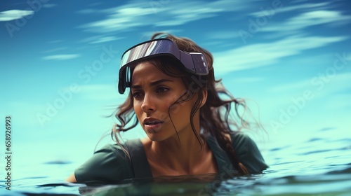 illustration of a woman traveler in the water