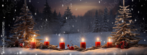Beautiful Christmas banner with ambient candles