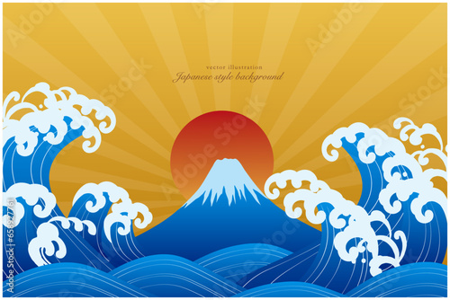 富士山と初日の出の金色のおめでたい素材