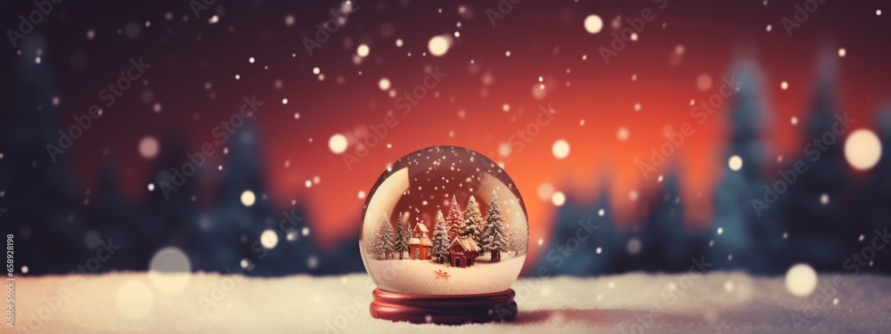 Beautiful Christmas banner with beautiful snow globes - obrazy, fototapety, plakaty 