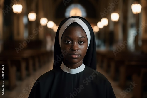 Black catholic nun portrait. Sister african. Generate Ai