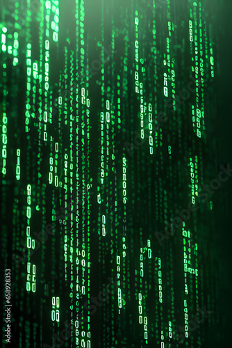 Abstract green glowing floating binary code data stream background