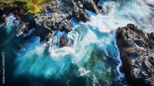 Ocean Blue Tides Tidal Waves Sea Shore Granite Rocks Limestones Erosion Water Cascade Aqua Color Landscapes Natural Scenic Beauty Aerial View Long Exposure Nature Reserve Conservation