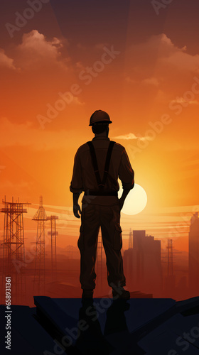 Worker builder standing at construction site.