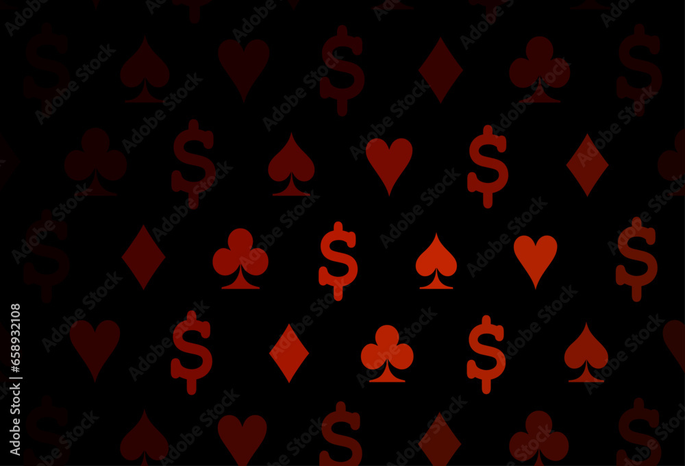 Dark red vector background with cards signs. Dark red vector background with cards signs.