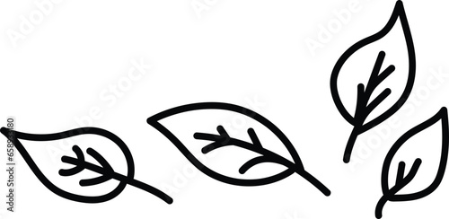 Vector illustration of a simple black leaf line art icon.