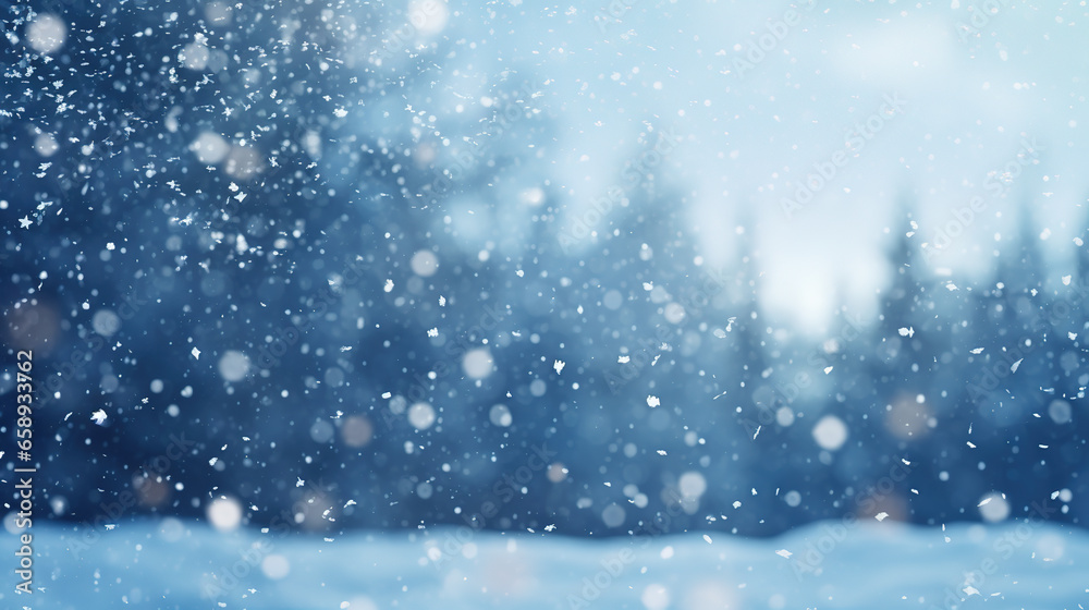 Snowy forest background, winter wonderland, snow covered trees, sky, tranquil scene