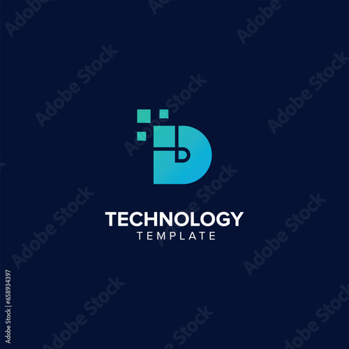 Alphabet Letter D Technology Logo Design Pixel Element.