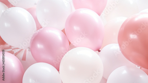 Balloons with helium in pastel colors pink white