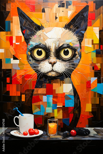 Image of cat with glass of orange juice.