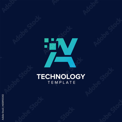 Alphabet Letter AN NA Technology Logo Design Pixel Element.