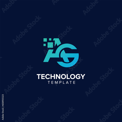 Alphabet Letter AS SA Technology Logo Design Pixel Element. photo