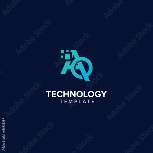 Alphabet Letter AQ QA Technology Logo Design Pixel Element.