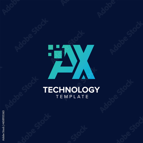 Alphabet Letter AX XA Technology Logo Design Pixel Element.