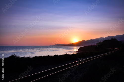 Sunset over the Railroad Tracks in Highway 101 - California, USA 