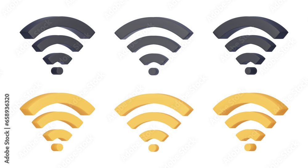 Wi Fi Visual Examples Set of 3D vector Wi Fi sign. Realistic Wireless network, connection and ...