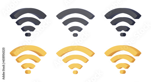 Set of 3D vector Wi Fi sign. Realistic Wireless network, connection and network symbol. 3D render, vector illustration isolated on a white background