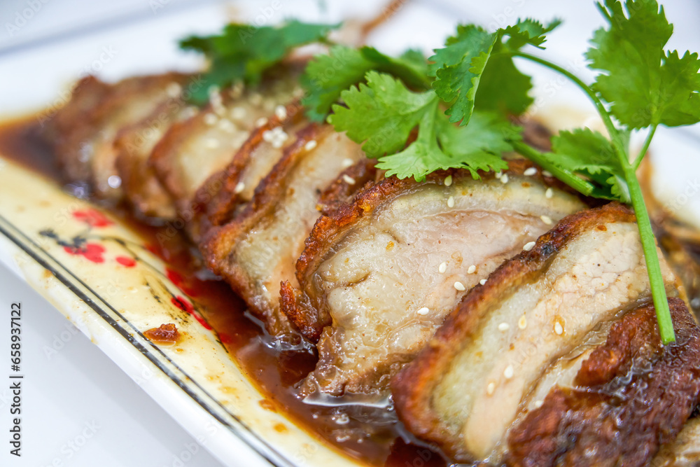 A delicious Chinese Guangxi dish, sweet and sour crispy pork belly