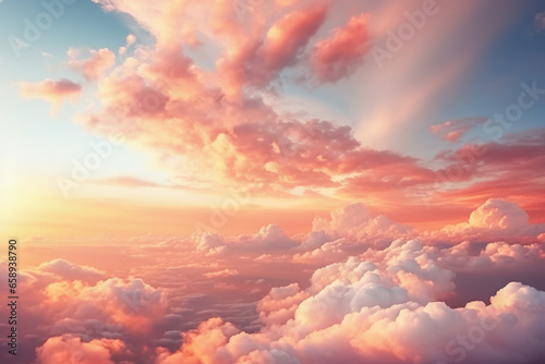 Angelic cloud formations at sunset background with empty space for text 
