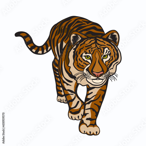 Wild tiger  decorative art  isolated on white background  sticker  tattoo template  decorative element  vector illustration.