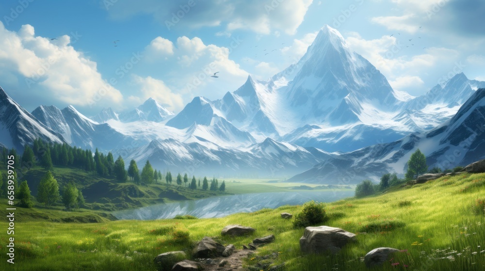 Obraz premium landscape with lake. Generative AI