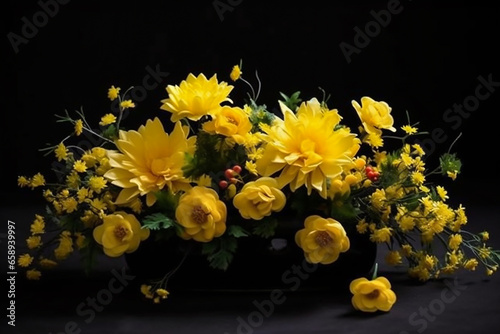 -  decorative composition of spring yellow flowers,  generative ai
