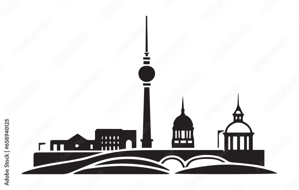 Berlin silhouette skyline. Germany Berlin vector city, german linear architecture, buildings.