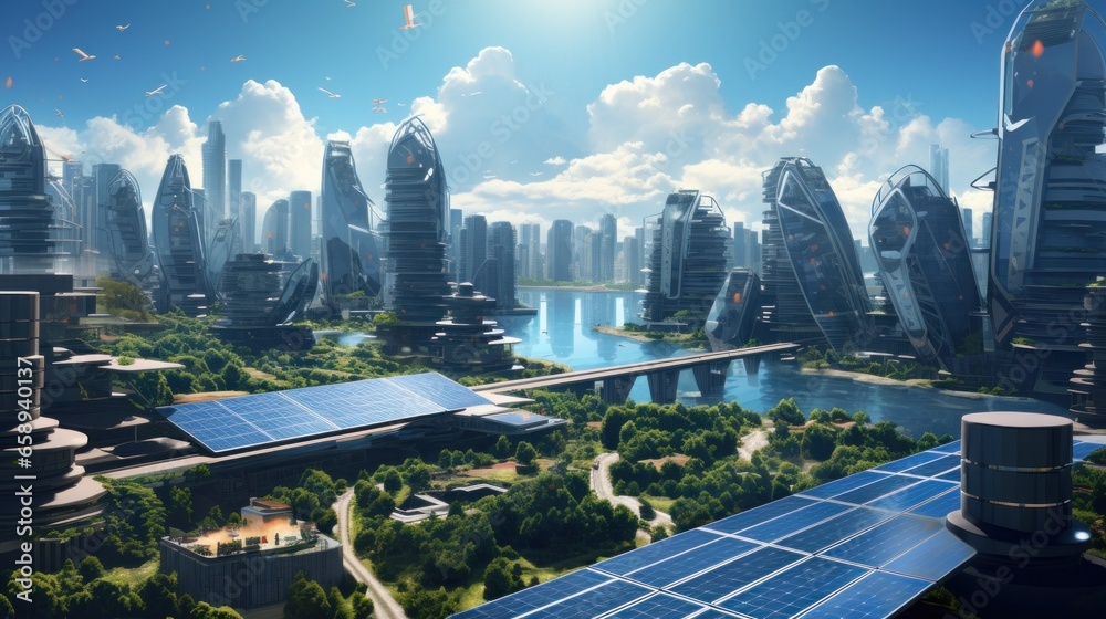 Eco life, future with eco plants. Generative AI Stock Illustration ...