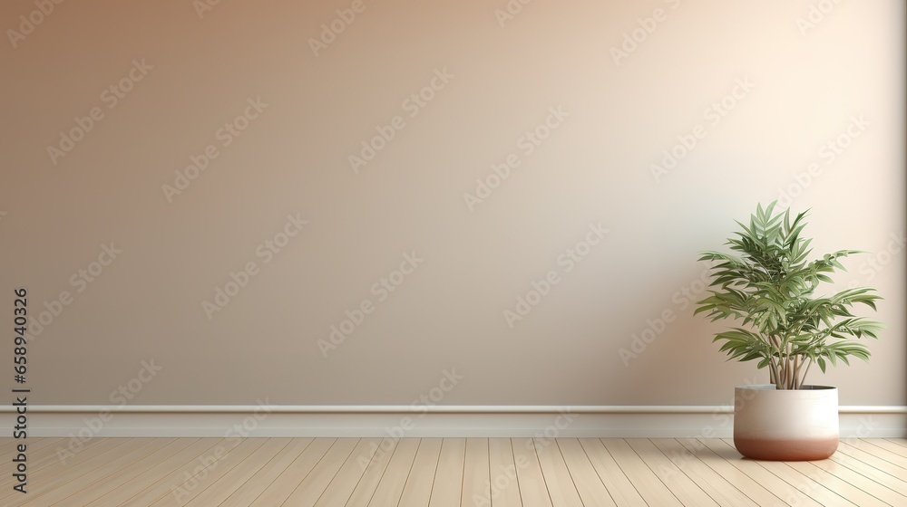 Blossom branch in clay vase near beige stucco wall background. Interior design of modern living room with space for text Blossom branch in clay vase near beige stucco wall background. Interior design of modern living room with space for text