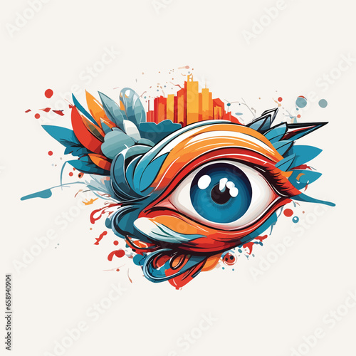 A big eye with building art, vector illustration art