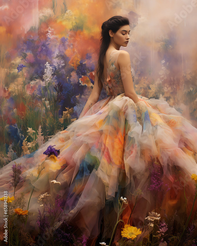 Schöne Frau mit bunten Sommerkleid