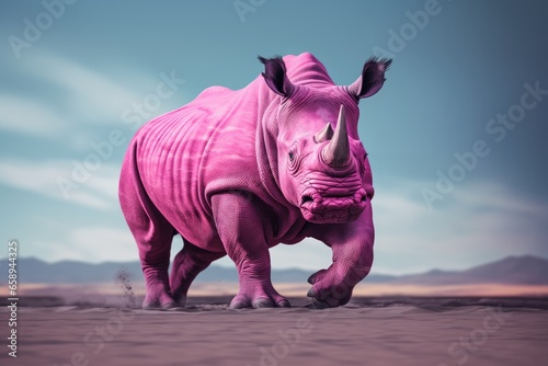 Portrait of pink rhino in the nature. AI generative art