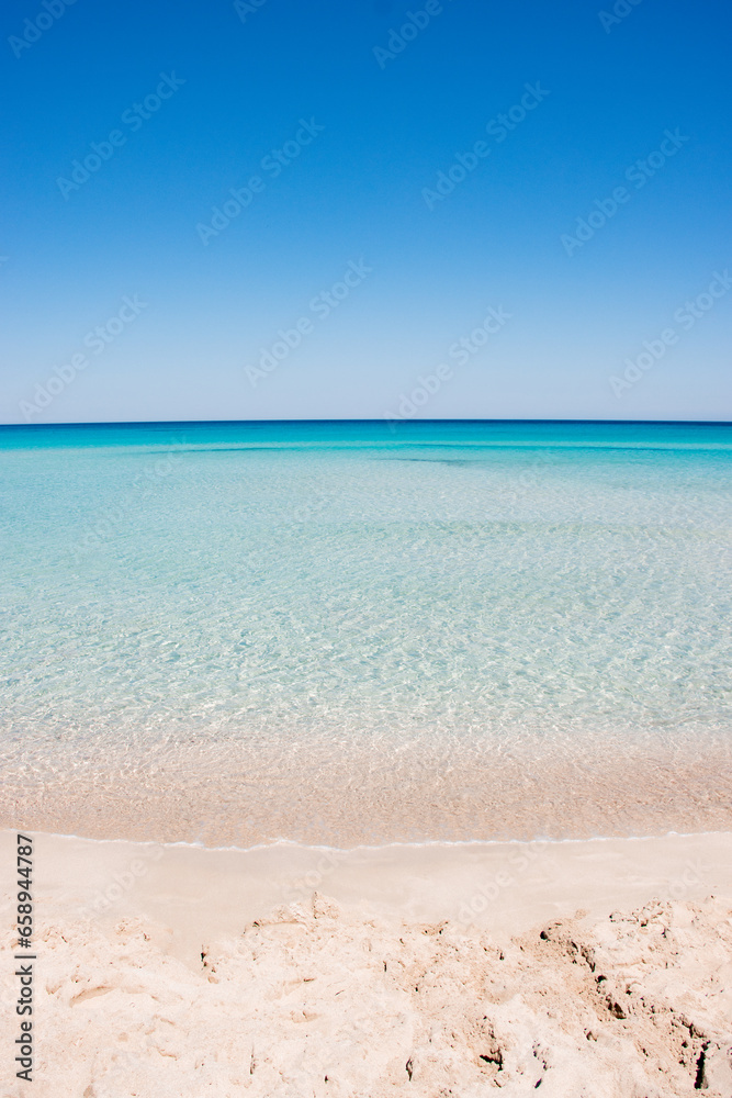 Fototapeta premium Beach with Clean Blue Sky Landscape Turquoise Sea Water Travel Paradise Clear Sea Sunny Day Landscape Light Sand Tropical View